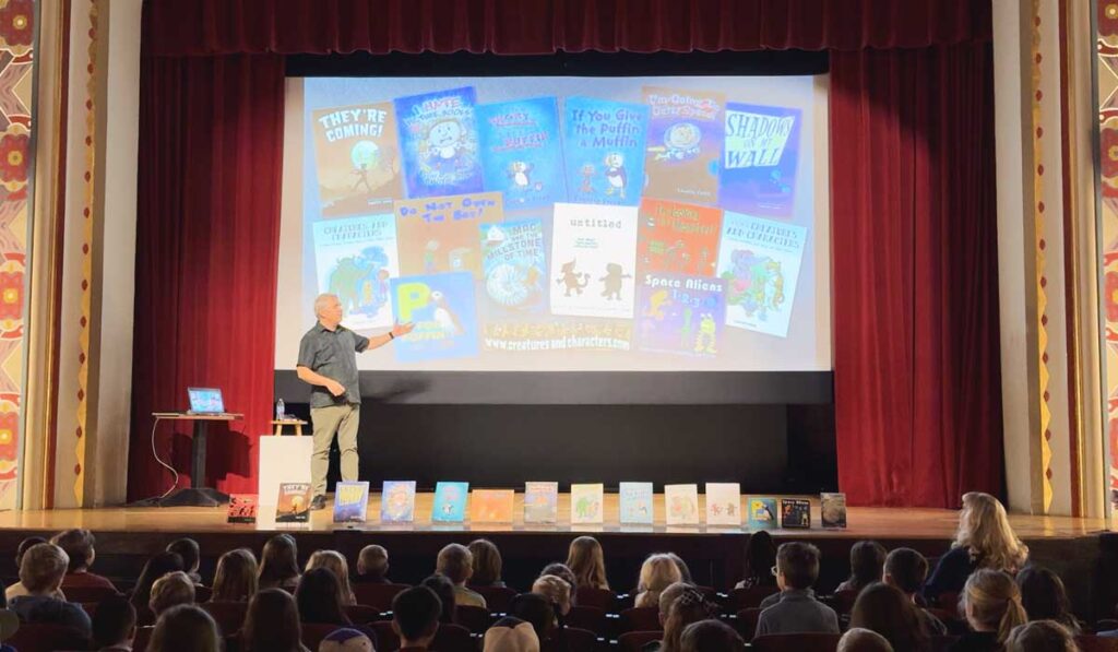 Timothy Young presents to 2nd grade students